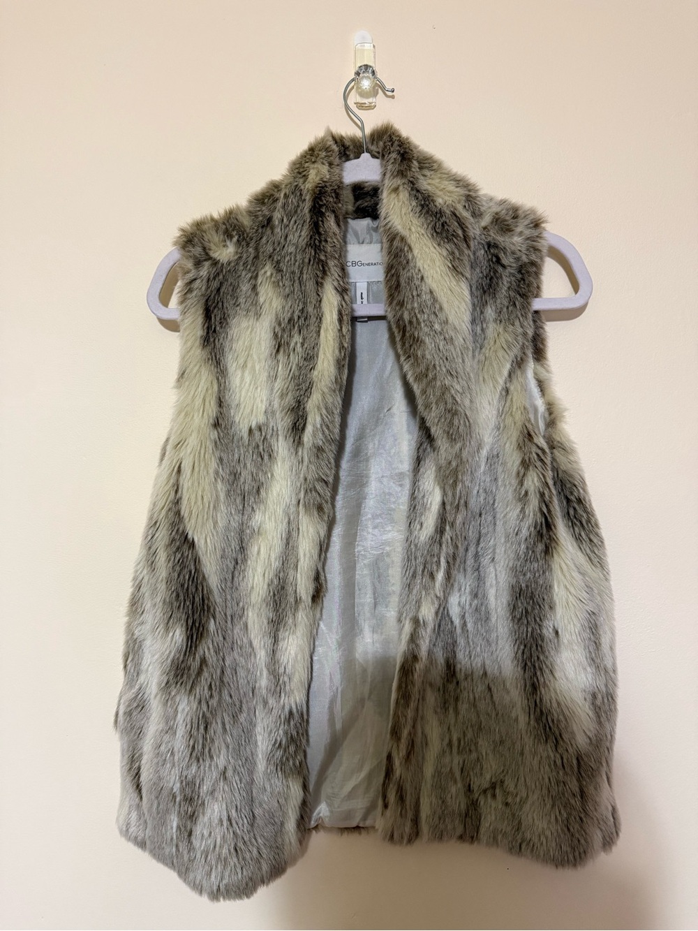 BCBGeneration Gray Multi Faux Fur Vest